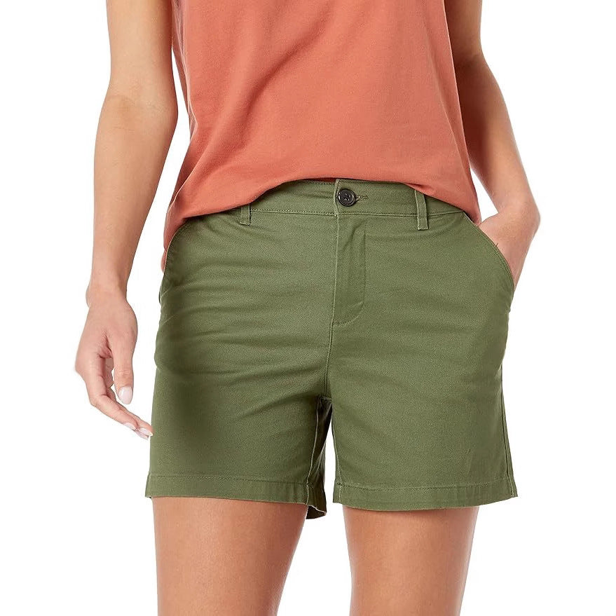 Women's Mid-Waist Khaki Shorts