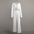 Tie-front long-sleeved long-pants pajamas