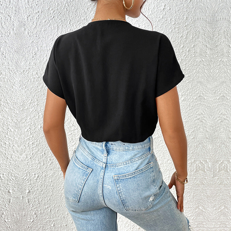 Womens V-Neck Bat Sleeve Jumpsuit