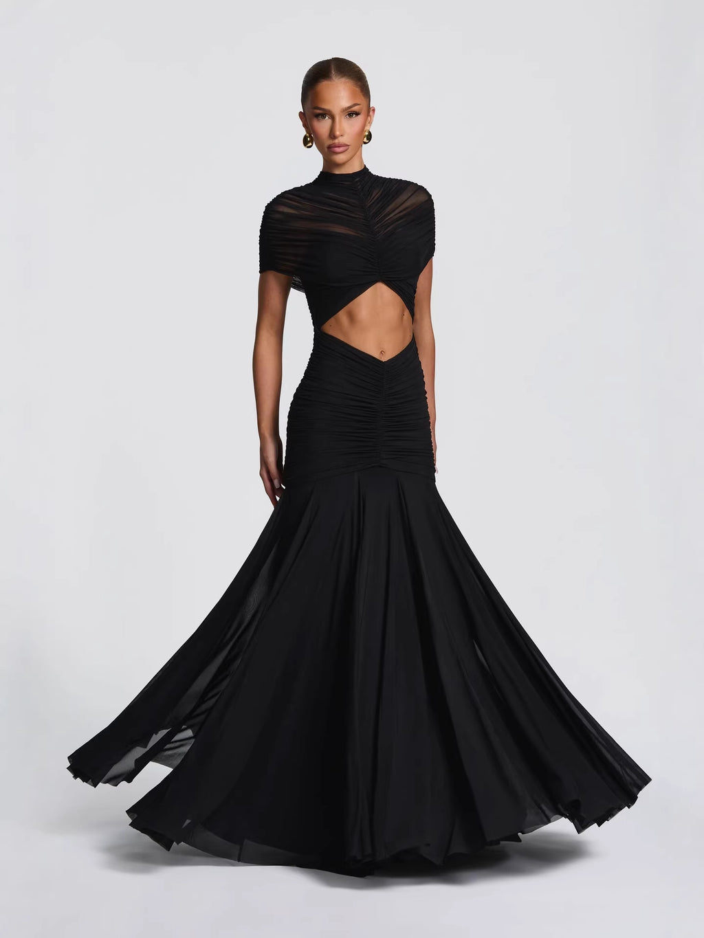 Elegant Pleated Hollow-Out Slim-Fit Dress