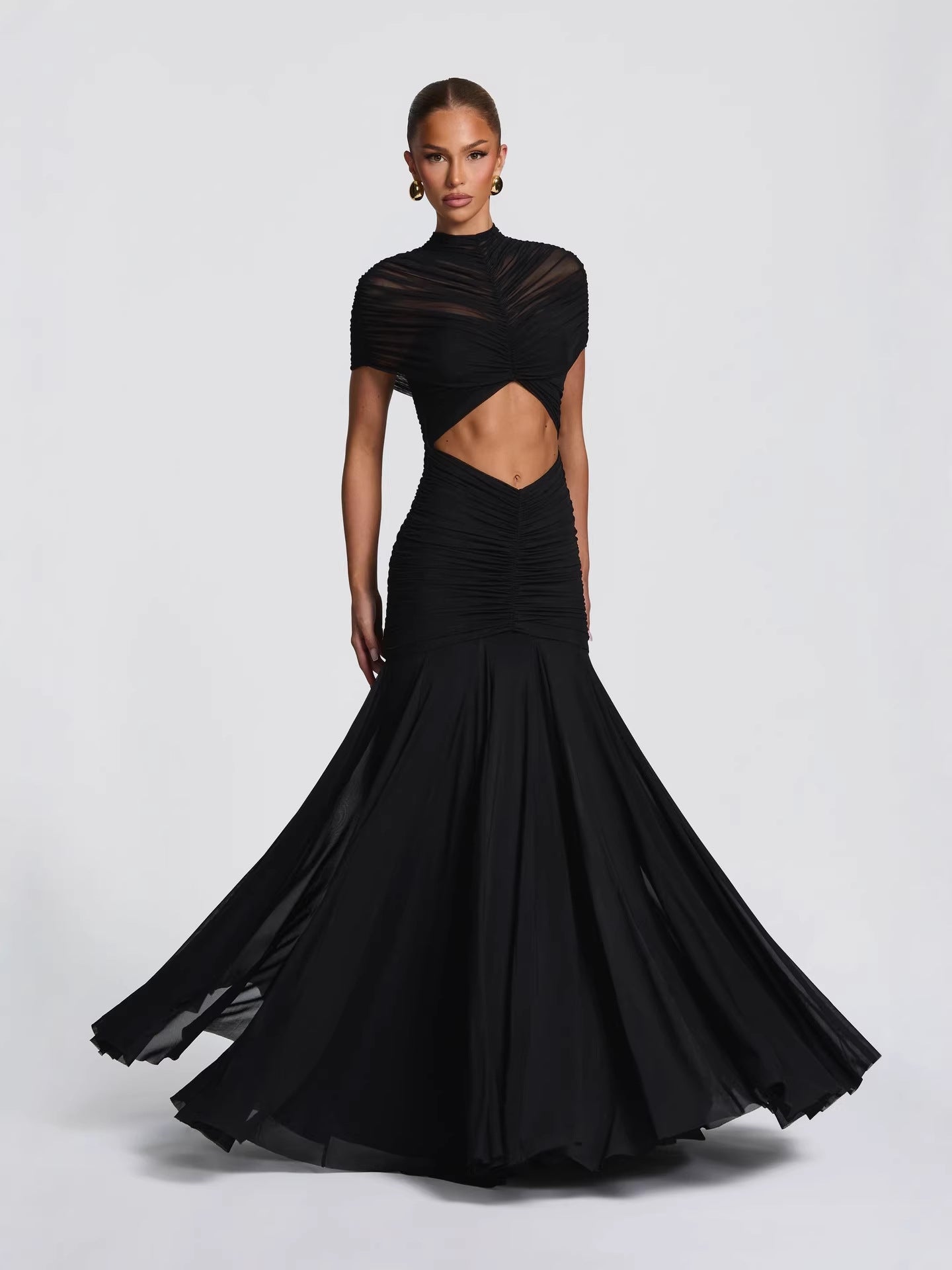 Elegant Pleated Hollow-Out Slim-Fit Dress