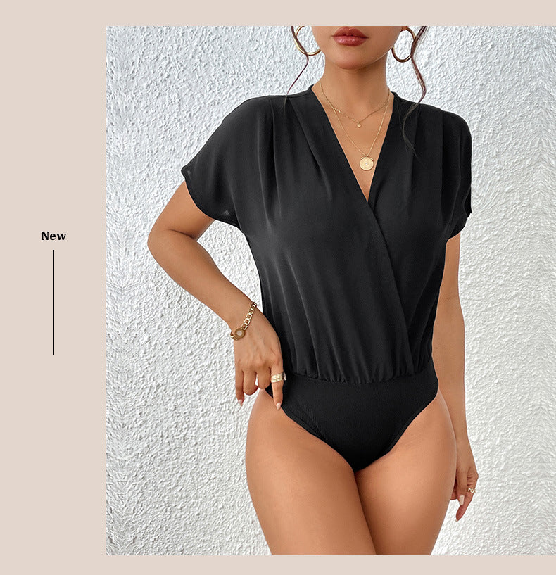 Womens V-Neck Bat Sleeve Jumpsuit