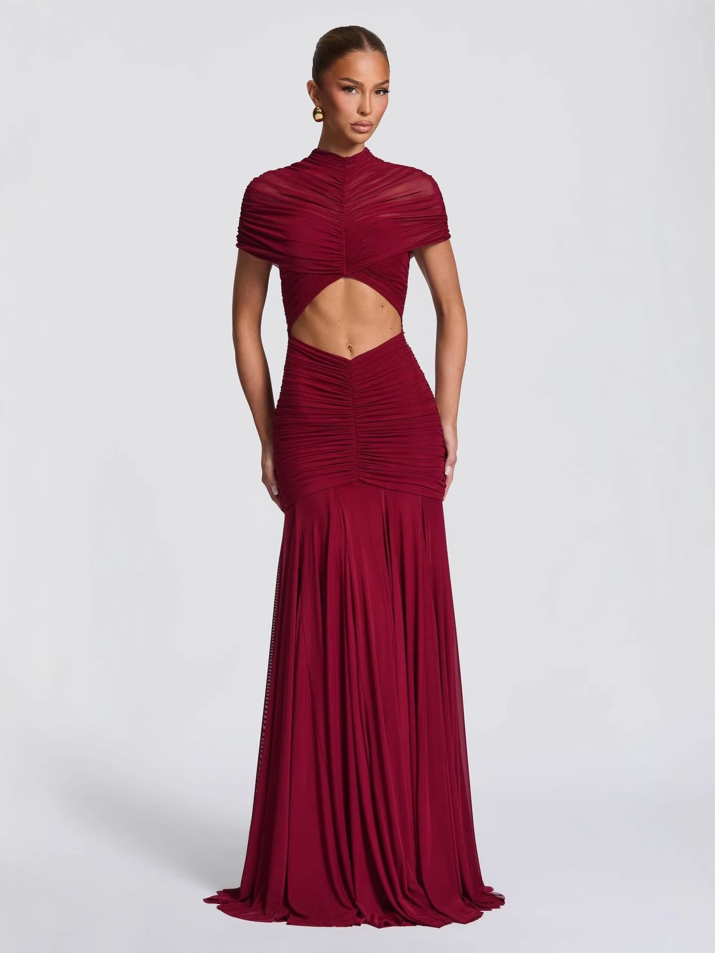 Elegant Pleated Hollow-Out Slim-Fit Dress